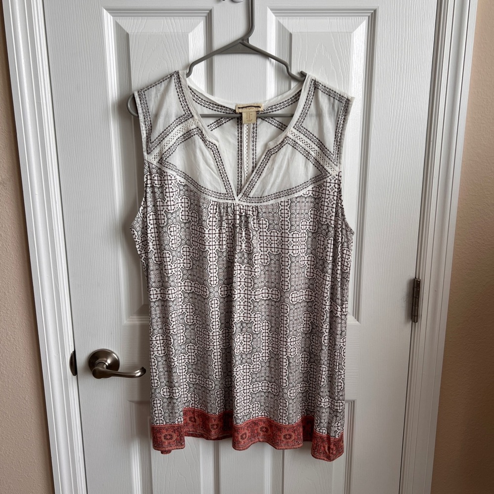 Cynthia Rowley Tank Top Sleeveless Embroidered Blouse White Casual 1X